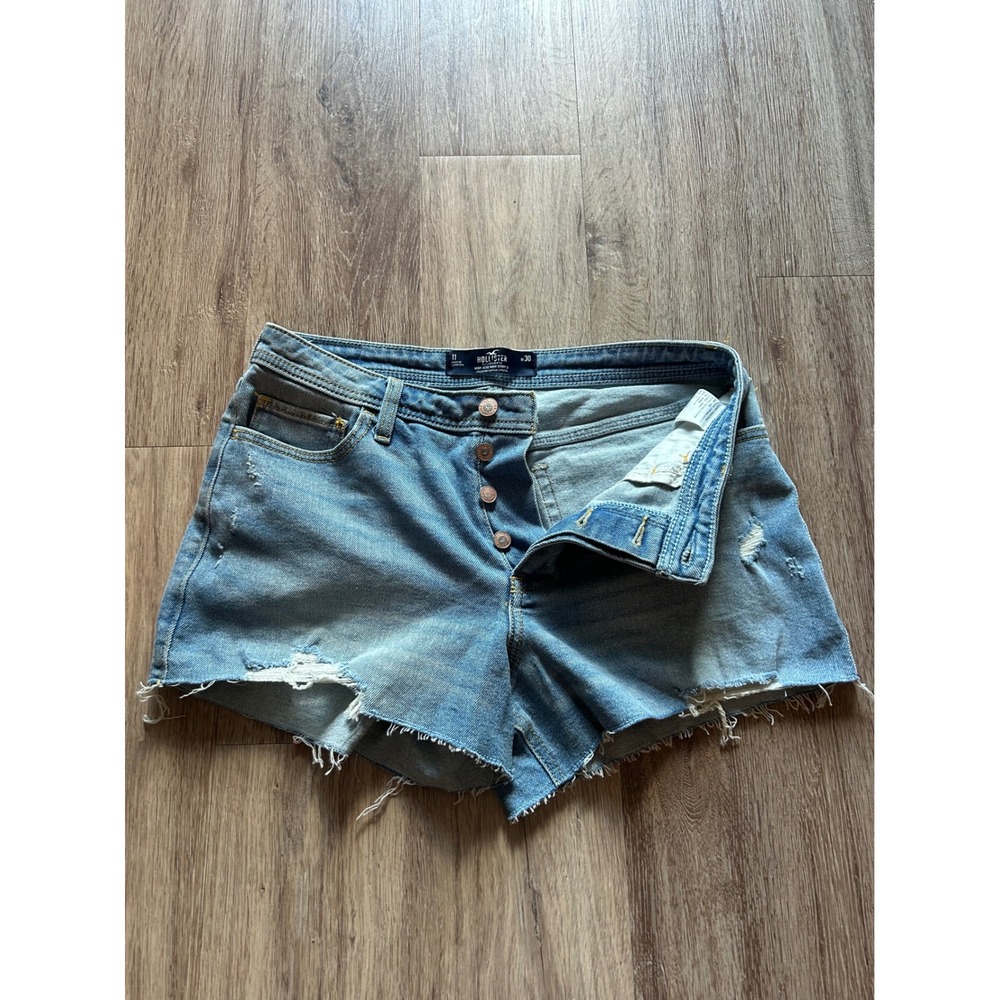 Hollister‎ Denim Shorts High Rise Distressed Frayed Hem Button Fly W30